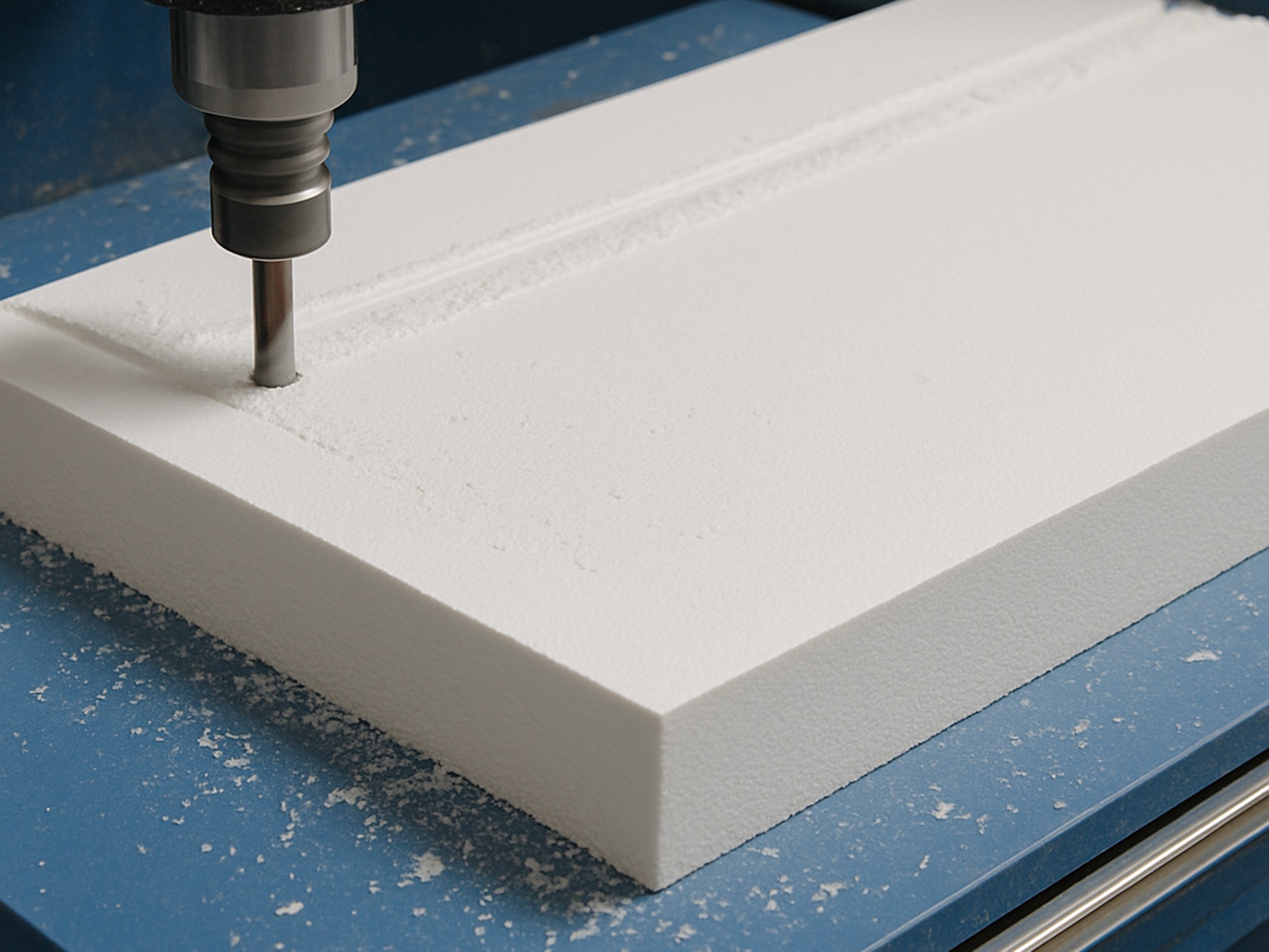 CNC tool machining a flat PMI foam core